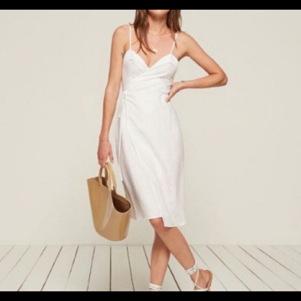 Reformation white linen wrap dress